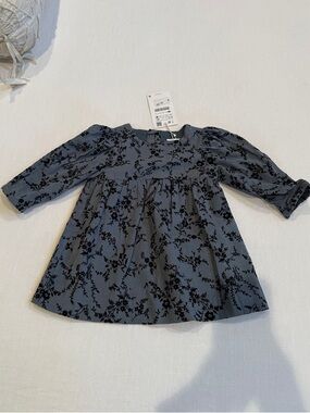 Zara Girls' Gray Dress with Black Floral Burnout